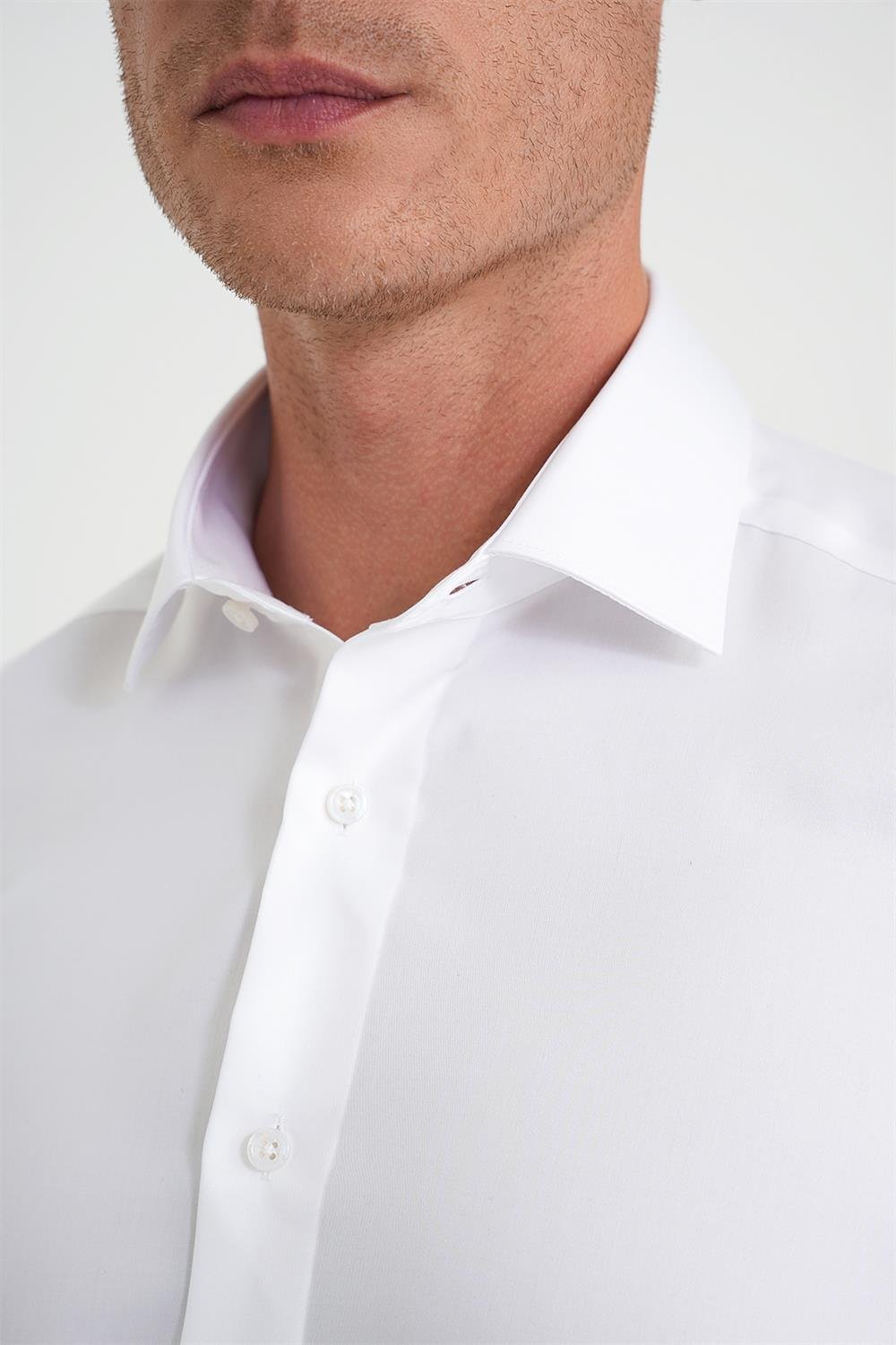 Slim Fit %100 Pamuk Non Iron Kumaş Klasik Beyaz Gömlek Gk 734