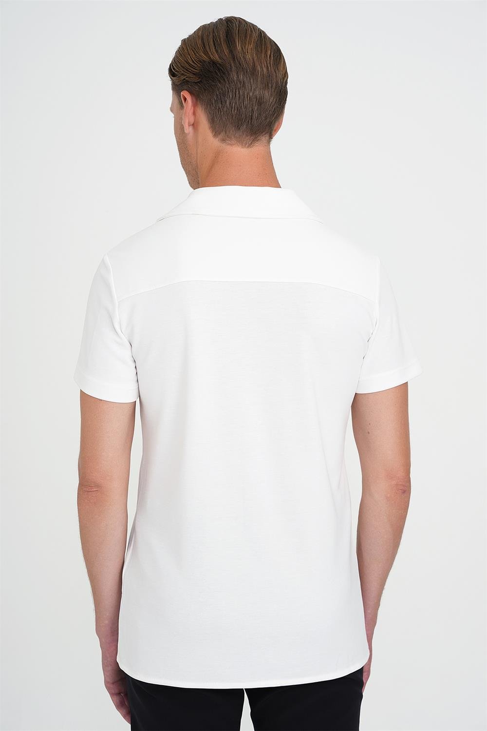 Slim Fit Apaş Yaka Modal Karışımlı Kısa Kol Beyaz Gömlek G 1590