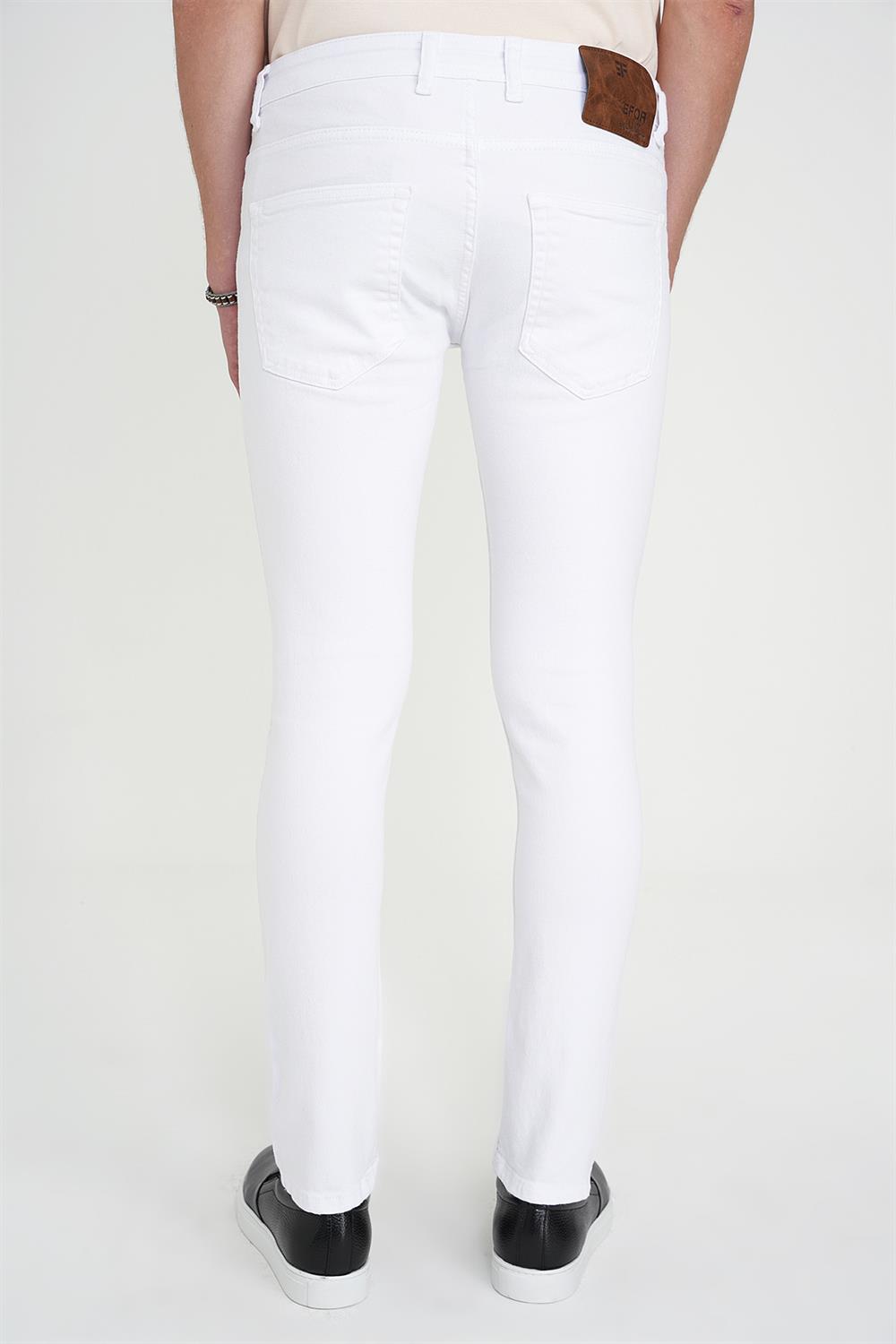 Slim Fit Beş Cep Likralı Beyaz Jean Pantolon Denim 134