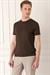 Slim Fit Bisiklet Yaka Düz Pamuklu Kahverengi Tişört Ts 823