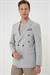 Slim Fit Çift Yırtmaç Çizgili Kruvaze Casual Gri Ceket C 704