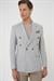 Slim Fit Çift Yırtmaç Çizgili Kruvaze Casual Gri Ceket C 704