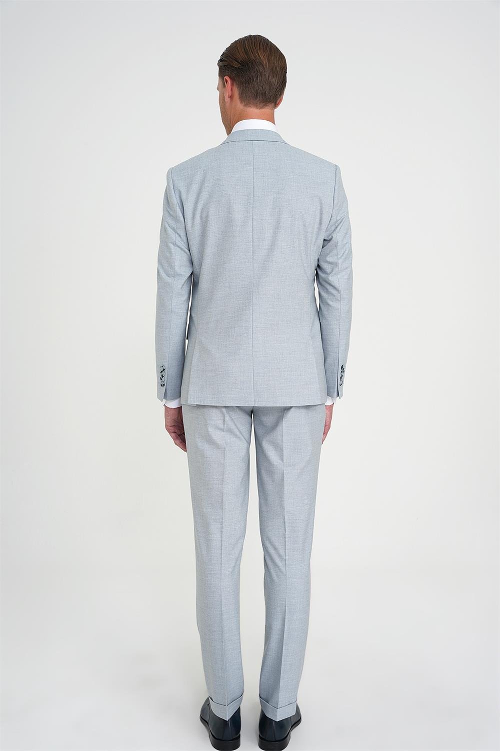 Slim Fit Çift Yırtmaç Esnek Yün Mavi Takım Elbise Tk 918