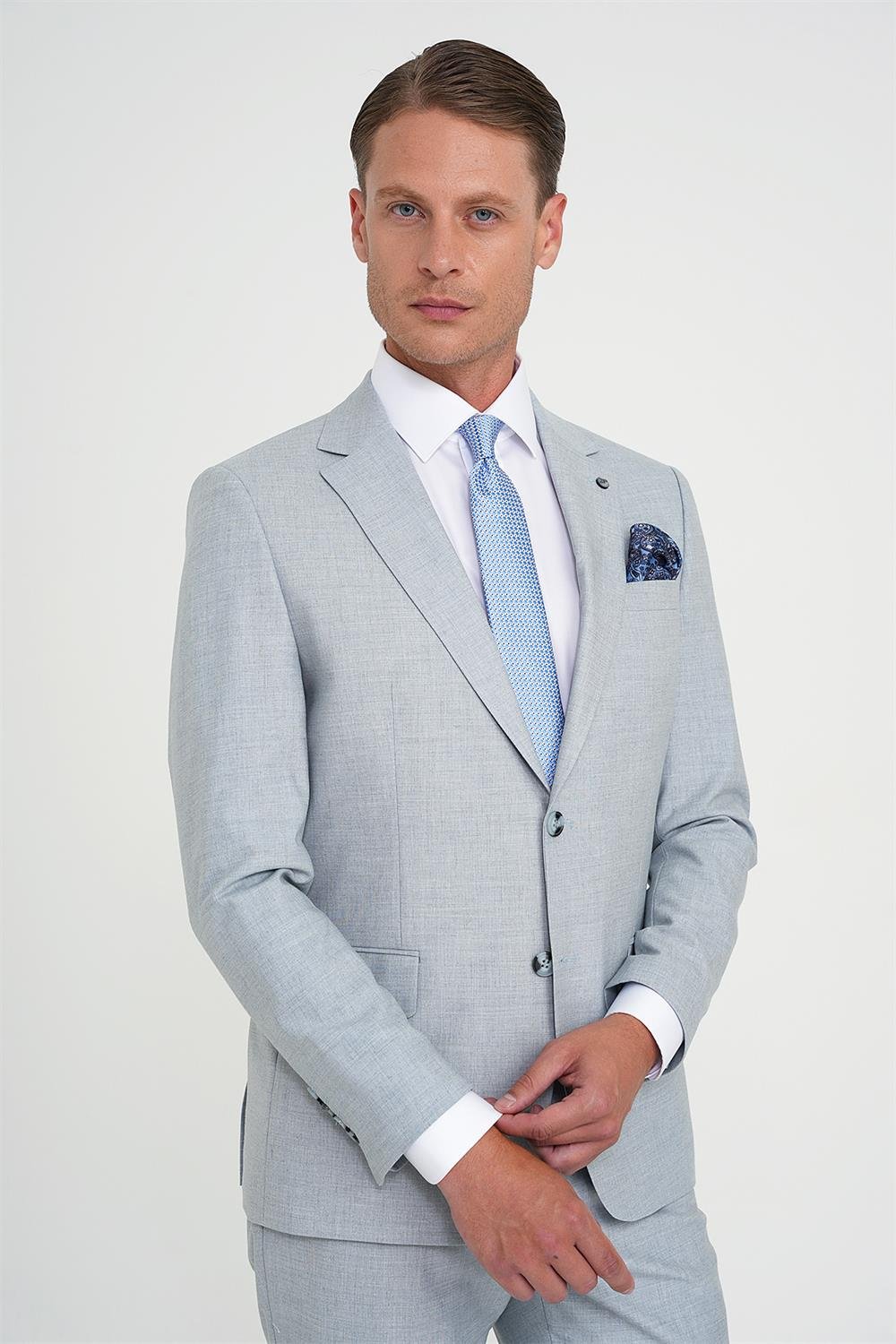 Slim Fit Çift Yırtmaç Esnek Yün Mavi Takım Elbise Tk 918
