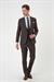 Slim Fit Çift Yırtmaç Keten Karışımlı Yelekli Klasik Kahve Takım Elbise  Tk 914