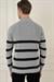 Slim Fit Çizgili Fermuarlı Polo Yaka Gri Triko Kazak TR 877