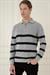 Slim Fit Çizgili Fermuarlı Polo Yaka Gri Triko Kazak TR 877