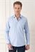 Slim Fit Dikine Çizgili %100 Pamuk Klasik Mavi Beyaz Gömlek Gk 721