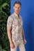 Slim Fit Düğmeli Yaka Batik Desenli Kısa Kol Pamuk Bej Gömlek G 1502