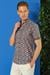 Slim Fit Düğmeli Yaka Desenli Kısa Kol Pamuk Füme Gömlek G 1504