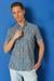 Slim Fit Düğmeli Yaka Desenli Kısa Kol Pamuk Mavi Gömlek G 1499