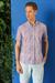 Slim Fit Düğmeli Yaka Desenli Kısa Kol Pamuk Lila Gömlek G 1499