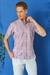 Slim Fit Düğmeli Yaka Desenli Kısa Kol Pamuk Lila Gömlek G 1499