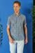 Slim Fit Düğmeli Yaka Desenli Kısa Kol Pamuk Mavi Gömlek G 1499