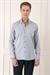 Slim Fit Düğmeli Yaka Dokulu %100 Pamuk Klasik Açık Gri Gömlek Gk 724