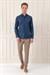 Slim Fit Düğmeli Yaka Dokulu %100 Pamuk Klasik Lacivert Gömlek Gk 724