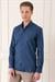 Slim Fit Düğmeli Yaka Dokulu %100 Pamuk Klasik Lacivert Gömlek Gk 724