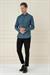 Slim Fit Kazayağı Desenli %100 Pamuk Casuel Mavi Gömlek G 1585