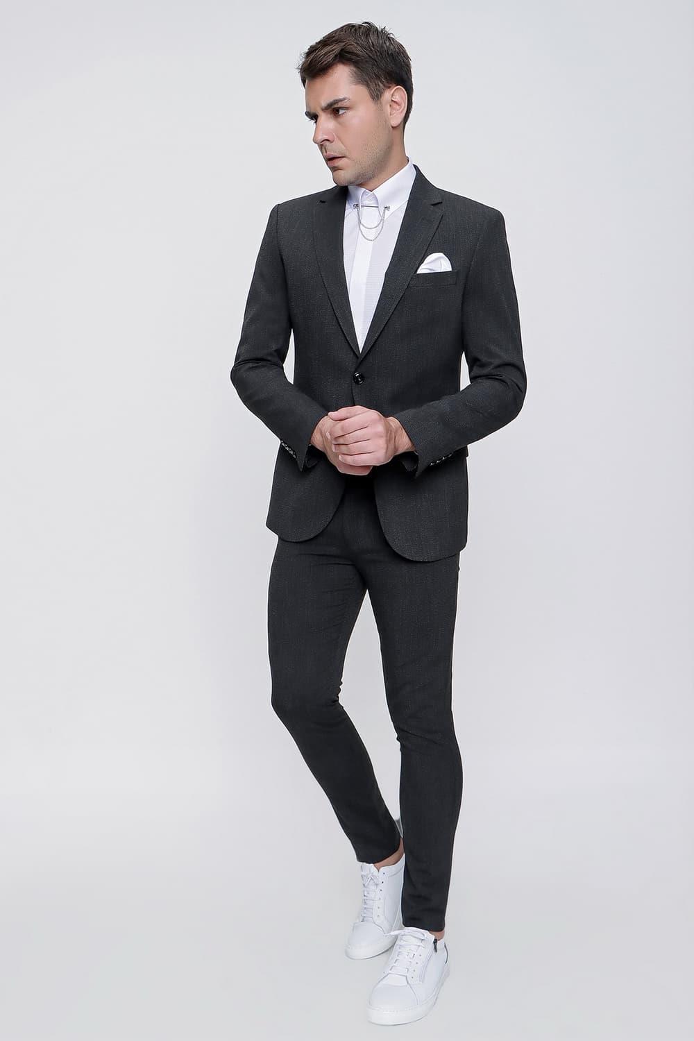 STK 008 Slim Fit Siyah Klasik Takım Elbise