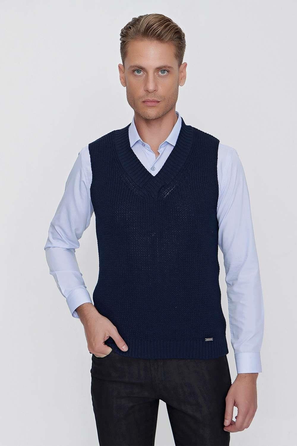 SÜVETER 01 Slim Fit Lacivert Süveter Triko