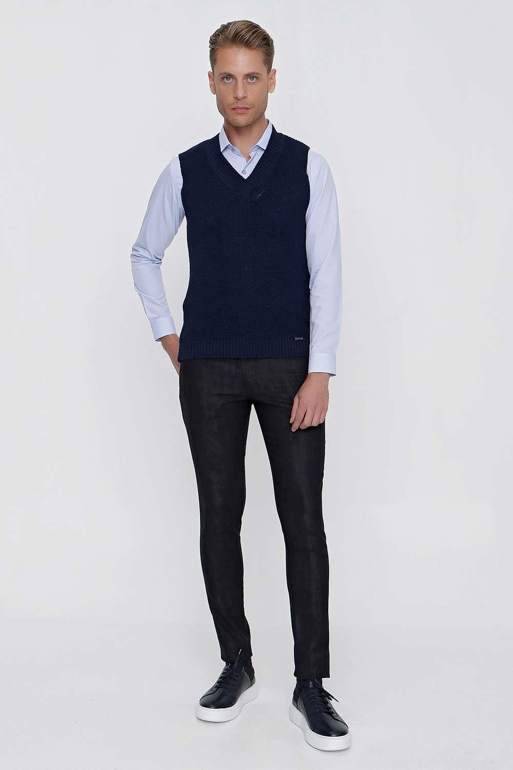 SÜVETER 01 Slim Fit Lacivert Süveter Triko