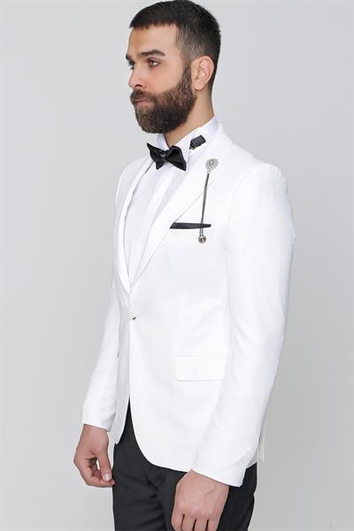 029 Slim Fit Krem Black Ceket