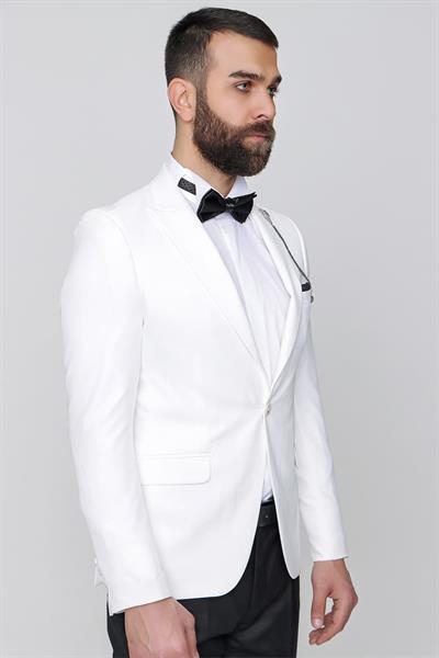 029 Slim Fit Krem Black Ceket