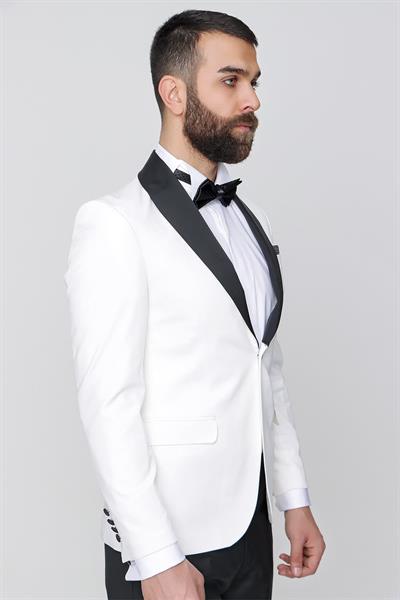 030 Slim Fit Krem Black Ceket