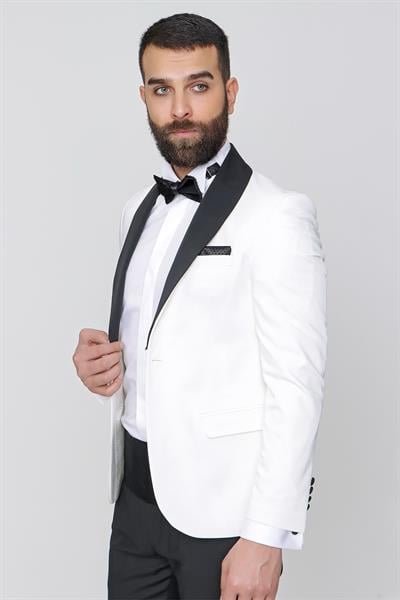 030 Slim Fit Krem Black Ceket