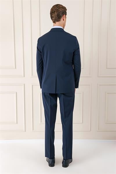 096 Slim Fit %100 Yün Düz Klasik Lacivert Takım Elbise