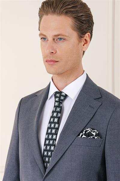 098 Slim Fit Yünlü Düz Klasik Füme Takım Elbise