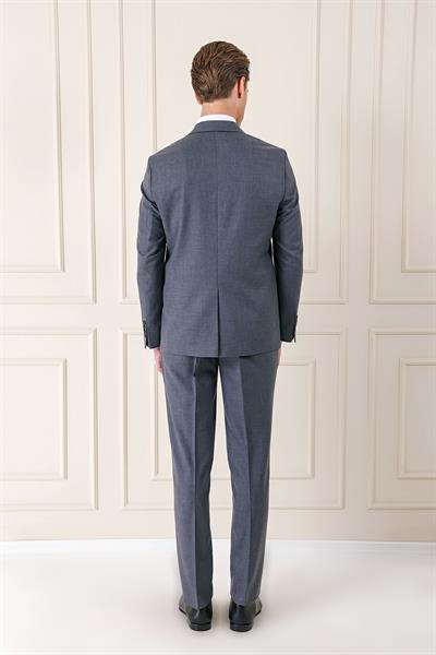 098 Slim Fit Yünlü Düz Klasik Füme Takım Elbise