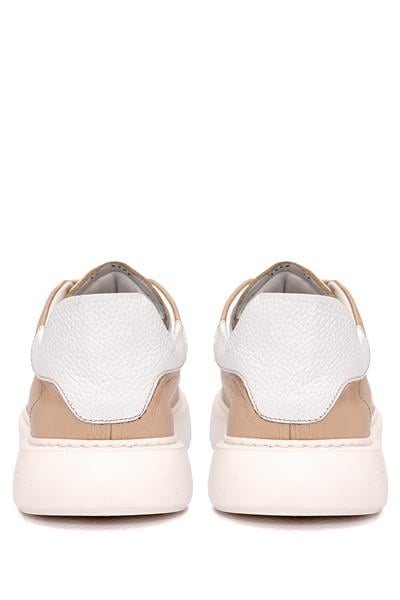 Bağcıklı Kalın Eva Taban Bej Deri Sneaker Ayakkabı 2025-5