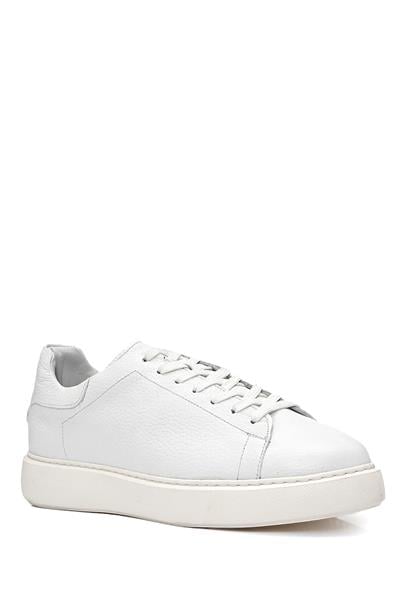 Bağcıklı Kalın Eva Taban Beyaz Deri Sneaker Ayakkabı 2025-5