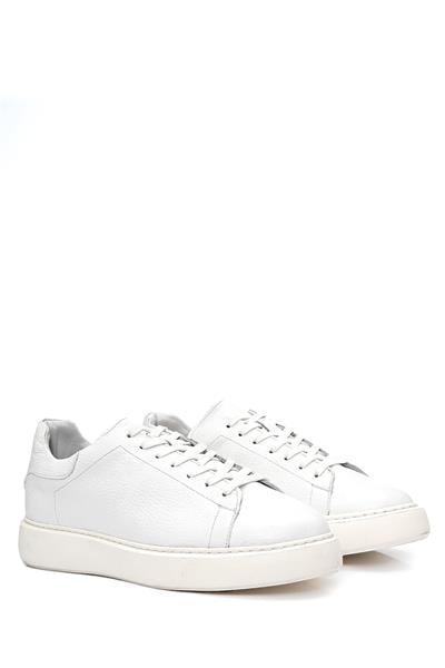 Bağcıklı Kalın Eva Taban Beyaz Deri Sneaker Ayakkabı 2025-5