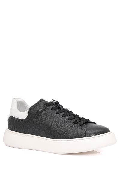 Bağcıklı Kalın Eva Taban Siyah Deri Sneaker Ayakkabı 2025-5