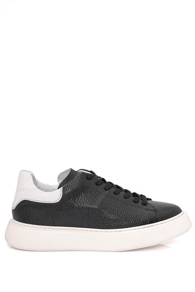 Bağcıklı Kalın Eva Taban Siyah Deri Sneaker Ayakkabı 2025-5