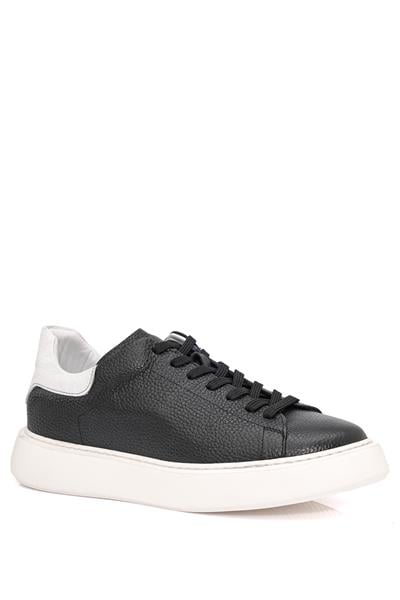 Bağcıklı Kalın Eva Taban Siyah Deri Sneaker Ayakkabı 2025-5