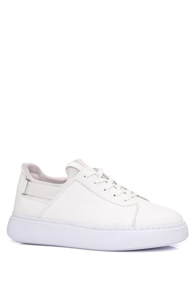 Bağcıklı Yandan Lastikli Kalın Eva Taban Beyaz Deri Sneaker Ayakkabı 2025-7