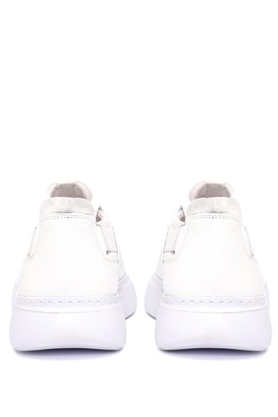 Bağcıklı Yandan Lastikli Kalın Eva Taban Beyaz Deri Sneaker Ayakkabı 2025-7