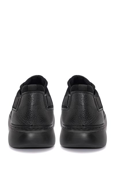 Bağcıklı Yandan Lastikli Kalın Eva Taban Siyah Deri Sneaker Ayakkabı 2025-7