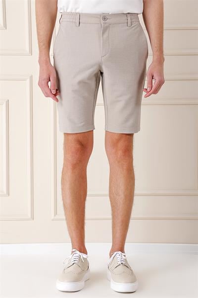 Bermuda 034 Slim Fit Beli Lastikli Gofre Pamuklu Casuel Taş Şort