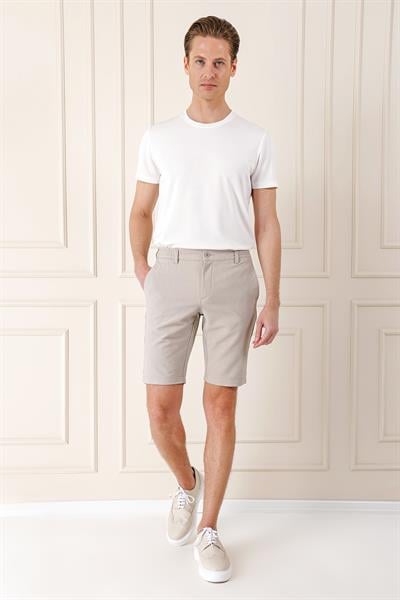 Bermuda 034 Slim Fit Beli Lastikli Gofre Pamuklu Casuel Taş Şort