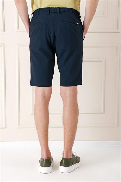 Bermuda 034 Slim Fit Beli Lastikli Gofre Pamuklu Casuel Lacivert Şort