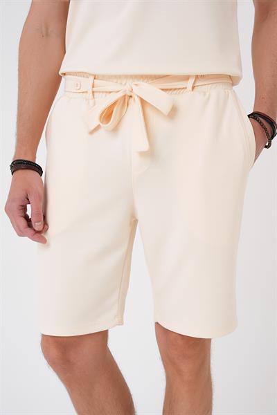 Bermuda 035 Comfort Fit Bağcıklı Bel Viskon Karışımlı Casuel Bej Şort