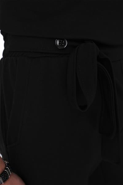 Bermuda 035 Comfort Fit Bağcıklı Bel Viskon Karışımlı Casuel Siyah Şort
