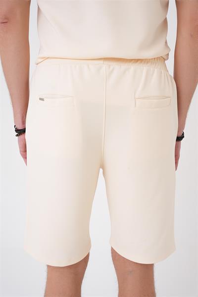 Bermuda 035 Comfort Fit Bağcıklı Bel Viskon Karışımlı Casuel Bej Şort