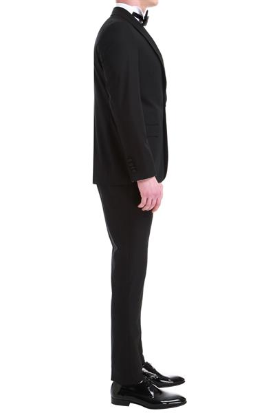 Black 048 Slim Fit Çıkma Saten Yaka Siyah Damatlık Smokin Takım 