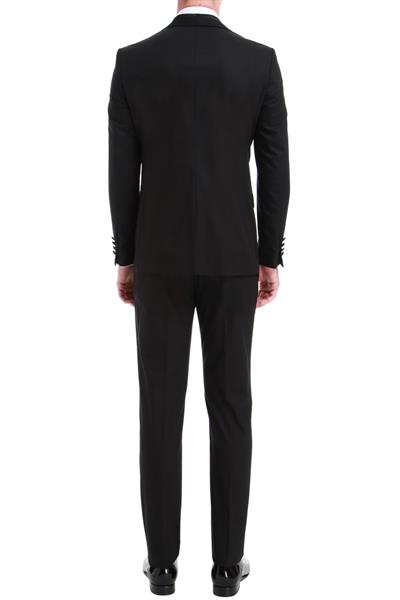 Black 048 Slim Fit Çıkma Saten Yaka Siyah Damatlık Smokin Takım 