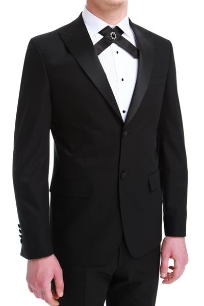Black 049 Slim Fit Çıkma Saten Yaka Siyah Damatlık Smokin Takım